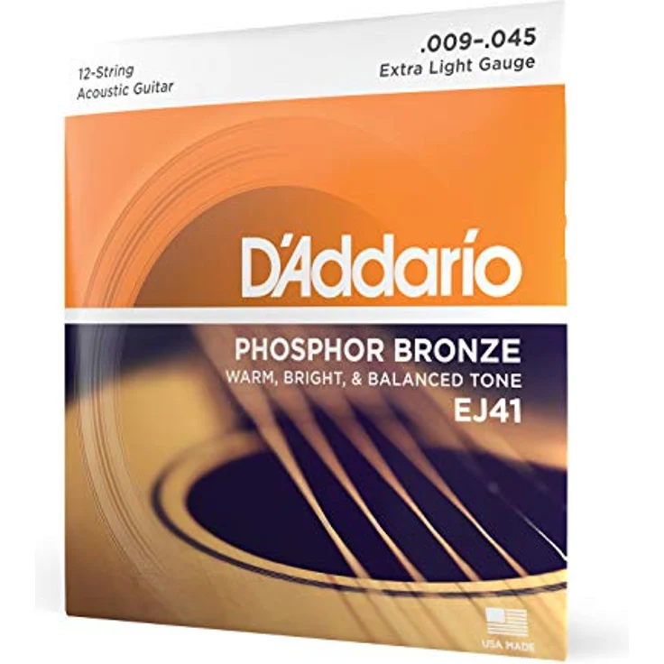 D'Addario EJ41 12-String Phosphorbronze-Saiten, Extra Light, 9-45, korrosionsbeständig, warmer Klang, hergestellt in den USA – Bild 1