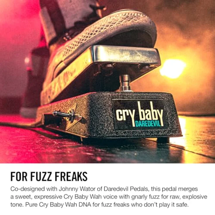 Dunlop DD95FW Cry Baby Daredevil, Wah Wah Pedal mit Fuzz-Schaltkreis, entwickelt in Zusammenarbeit mit Johnny Wator, betrieben mit 9V-Batterie oder Netzadapter – Bild 2