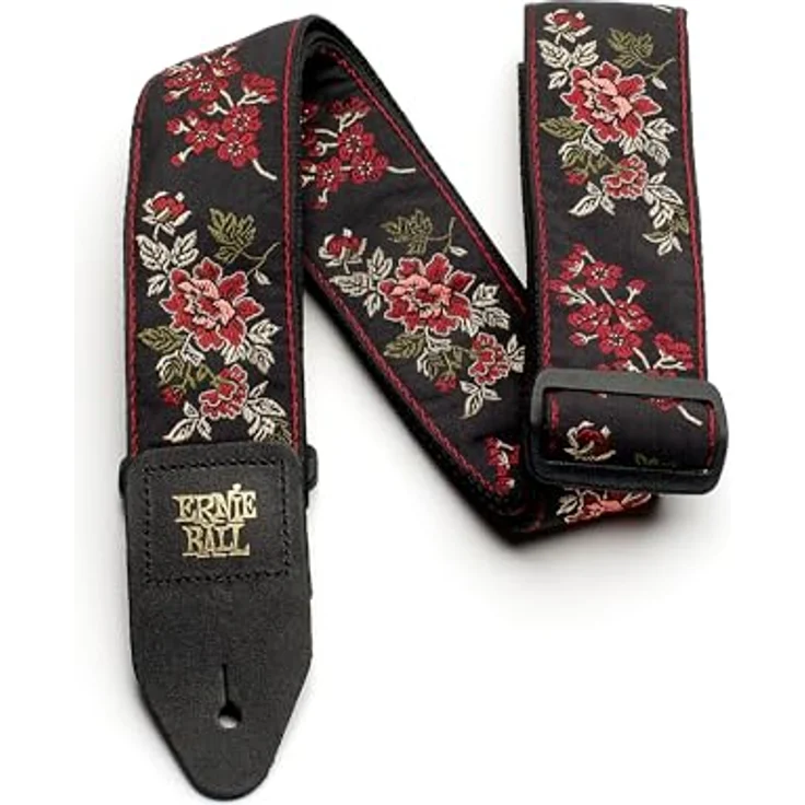 Ernie Ball Jacquard Gitarrengurt Black Rose, Polypropylen mit Lederenden, verstellbar von 104 cm bis 182 cm, Breite 5 cm – Bild 2