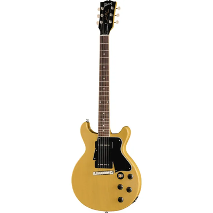 Gibson LP Special Double Cut, E-Gitarre mit Mahagoni-Korpus, 2x Soapbar P90, TV Yellow, Made in USA