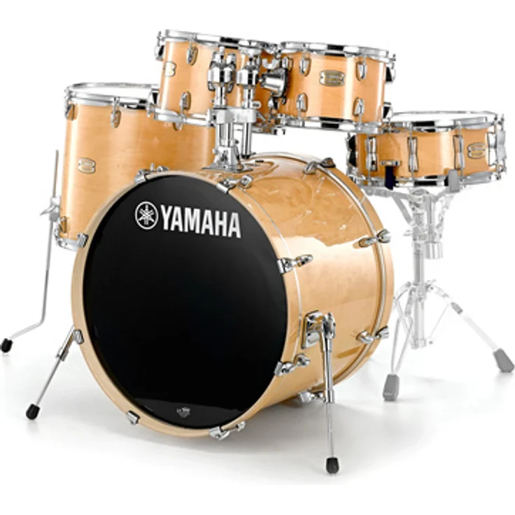 Yamaha Stage Custom Standard NW, Kesselsatz aus 6-lagigem Birkenholz, hochglanzlackiert, Farbe: Natural Wood, mit TH945B Doppeltomhalter und Y.E.S.S. Tomaufhängungssystem