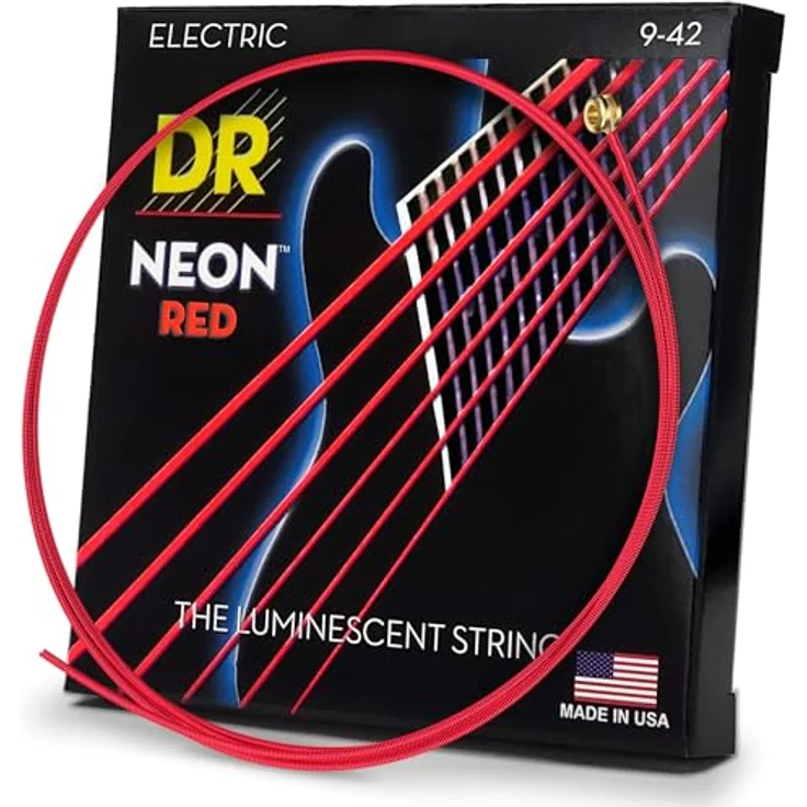 DR Strings Hi-Def Neon Red Electric Lite, handgefertigte Gitarrensaiten in nickelbeschichtetem Neonrot, professionelle Qualität – Bild 1