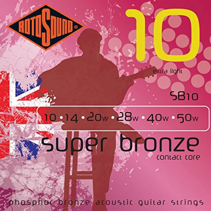 Rotosound SB10 Super Bronze, Western Gitarrensaiten, 6-Saiter Satz, Phosphor Bronze, Saitenstärken: .010 - .050