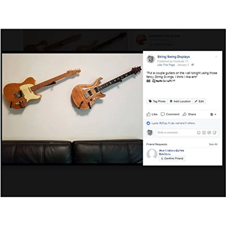 String Swing Horizontal Guitar Wall Mount L, Wandhalterung für E-Gitarren mit niedrigem Profil, vollständig einstellbar für Rechts- und Linkshänder, hergestellt in den USA – Bild 6