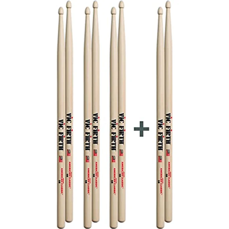 Vic Firth American Classic Series 5B Drumsticks, 4 Paar Value Pack aus American Hickory mit Holz-Tipp, natur  – Bild 3