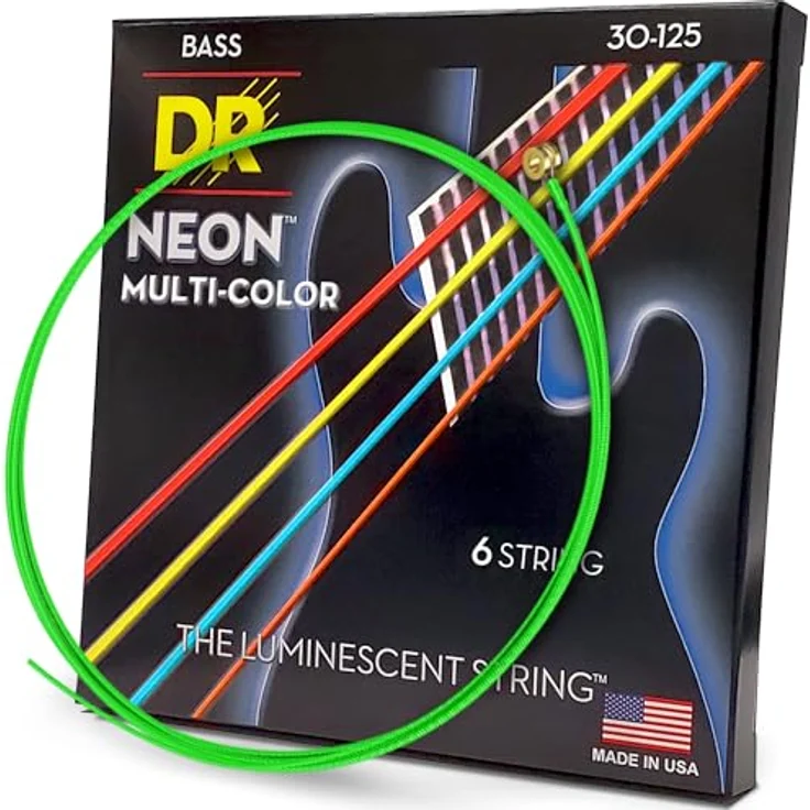 DR Strings Hi-Def Neon Mehrfarbig NMCB6-30 – E-Bass Saiten 6-Saiter Medium 30-125 mit K3-Beschichtung für verbesserte Klarheit und Projektion – Bild 1