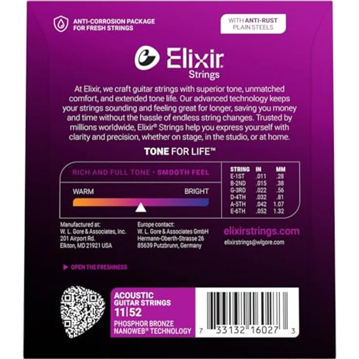 Elixir 16027 Phosphor Bronze Akustik-Gitarrensaiten, NANOWEB Beschichtung, Custom Light (.011-.052) – Bild 2