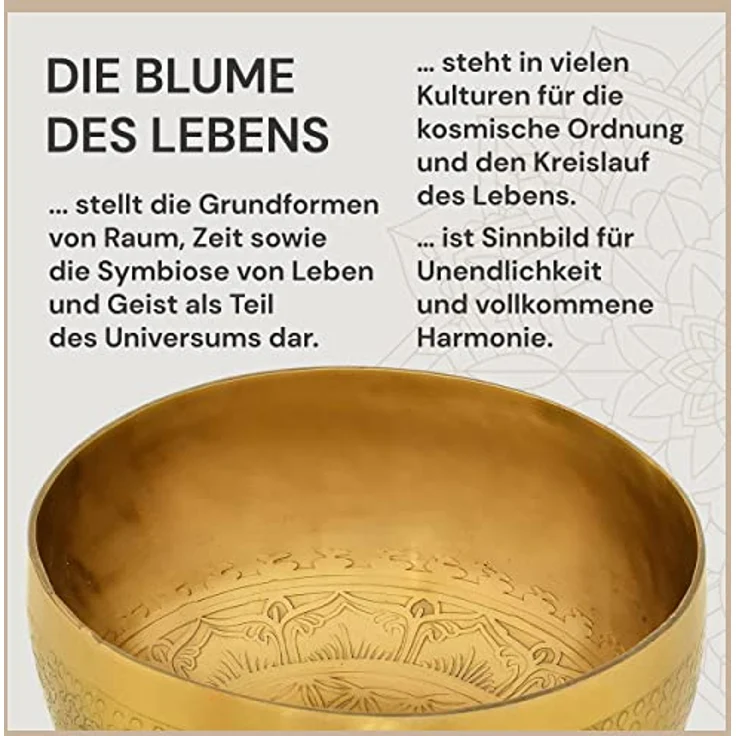 Avanda Tibetische Klangschale Blume des Lebens, Ø 20 cm, 1.100 g, matte Oberfläche, traditionelle Handarbeit in Profi-Qualität für Yoga und Meditation – Bild 2