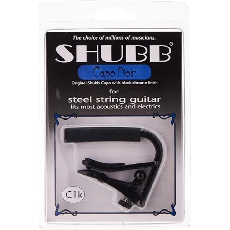 Shubb C1 Black, Kapodaster für E-Gitarre & Akustikgitarre, schwere Messing-Ausführung mit Rollenmechanik – Bild 2