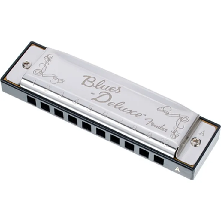 Fender Blues Deluxe Harp A, Mundharmonika in A-Dur mit verchromten Deckelplatten und ABS Kunststoffkanzellenkörper