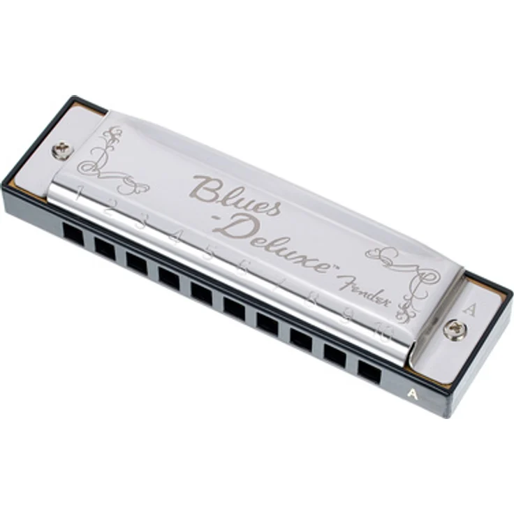 Fender Blues Deluxe Harp A, Mundharmonika in A-Dur mit verchromten Deckelplatten und ABS Kunststoffkanzellenkörper