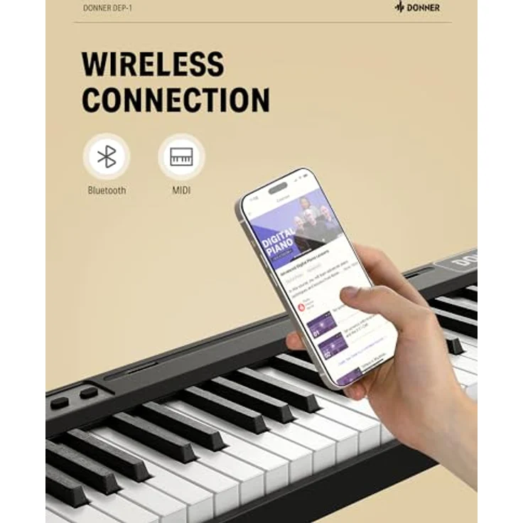 Donner DEP-1, Digitalpiano mit 88 anschlagdynamischen Tasten, tragbar, inkl. Ständer, Sustain-Pedal, Tragetasche und Bluetooth-Funktion – Bild 5