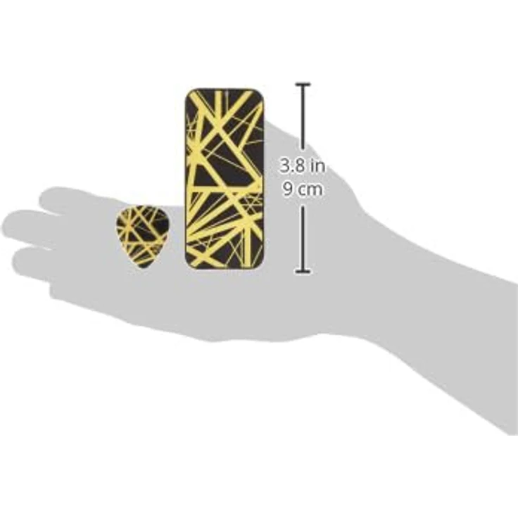 Dunlop EVH Black/Yellow Stripes Tin 6, Plektrumset mit 6 Max-Grip® Nylon Plektren, Stärke 0,60 mm, schwarze Metalldose mit gelben Streifen – Bild 3