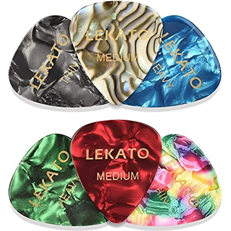 LEKATO LGC-1 Kapodaster für Akustik- und E-Gitarre, Ukulele, Mandoline, Banjo, Schwarz, mit 6 Plektren und weichem Silikonpad – Bild 4