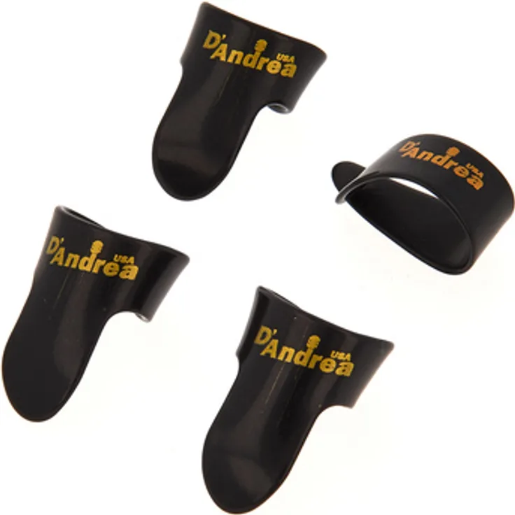 dAndrea Fingerpick Set Medium Black, Fingerpick Pack mit 3 Fingerpicks und 1 Daumenpick, Farbe Schwarz