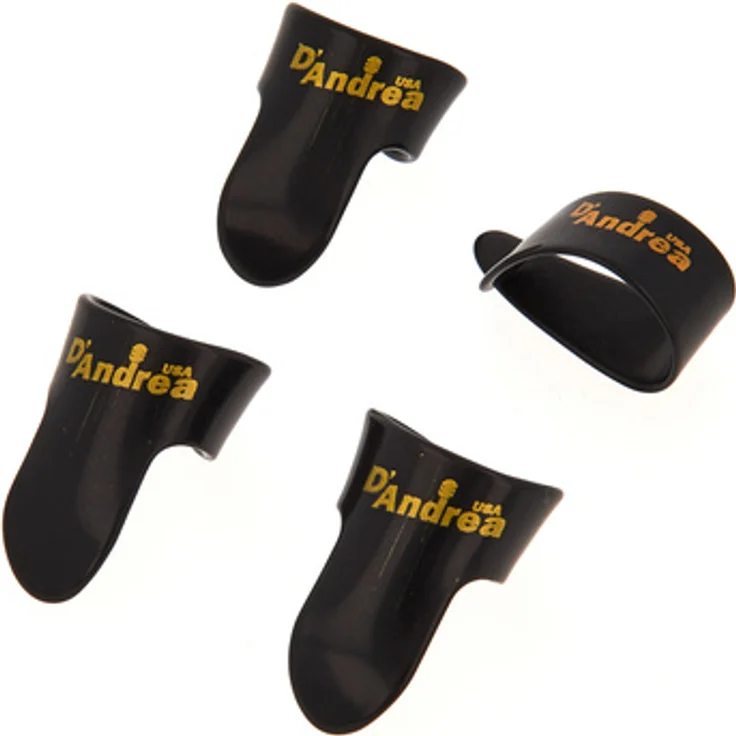 dAndrea Fingerpick Set Medium Black, Fingerpick Pack mit 3 Fingerpicks und 1 Daumenpick, Farbe Schwarz – Bild 1