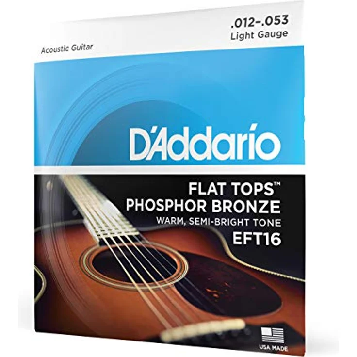 Daddario EFT16, Gitarrensaiten Set für Westernsaiten, Semi Flat Phosphor Bronze, Stärken 012-053, geräuscharme Aufnahmen – Bild 1