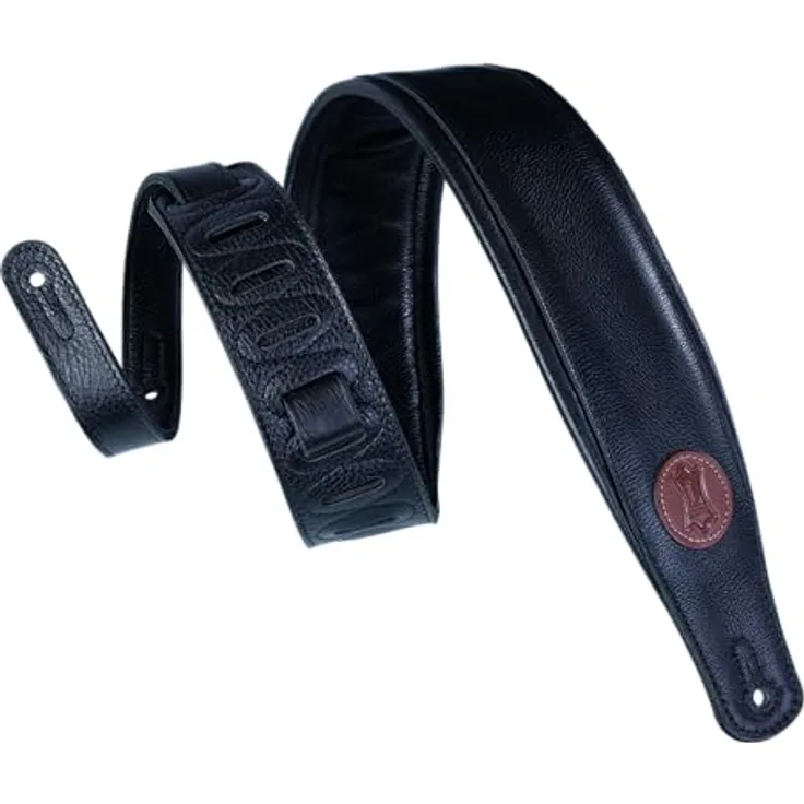 Levys Padded Garment Leather Strap 3" BK, Gitarrengurt aus Bekleidungsleder, verstellbar von 94 cm bis 130 cm, schwarz