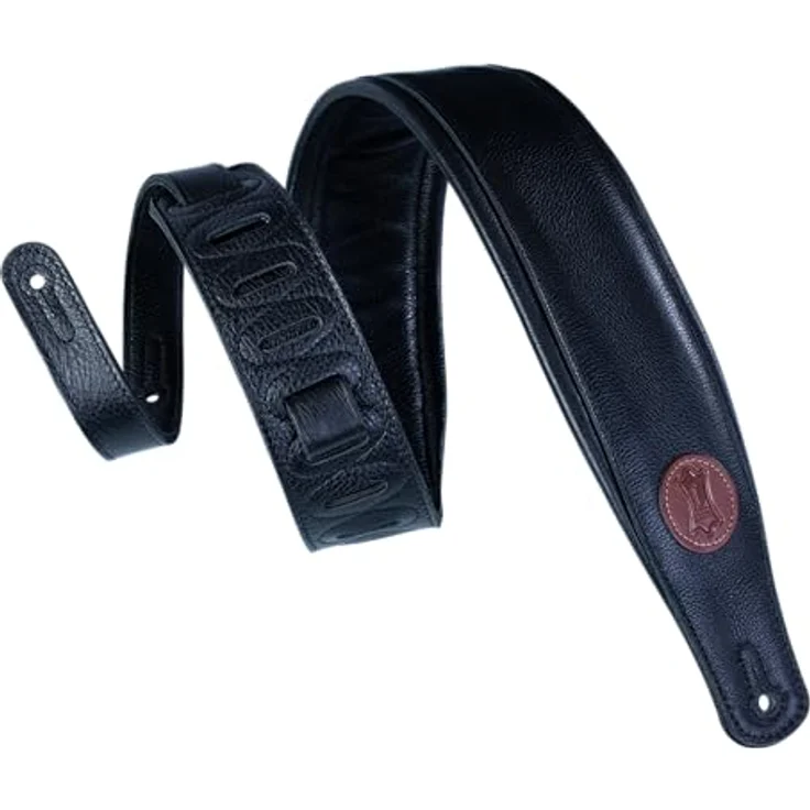 Levys Padded Garment Leather Strap 3" BK, Gitarrengurt aus Bekleidungsleder, verstellbar von 94 cm bis 130 cm, schwarz – Bild 1