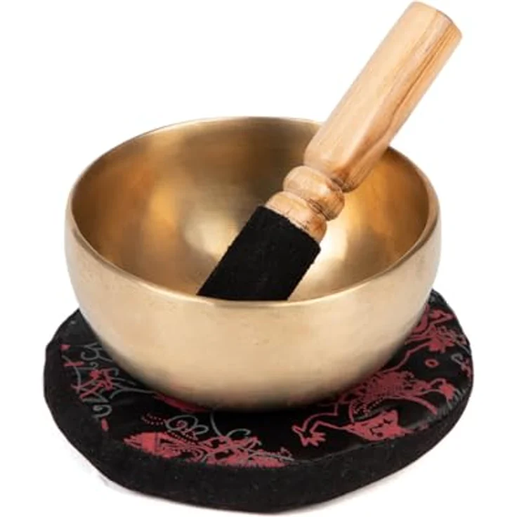 Bodhi Tibetische Klangschale Ø 11 cm, Handgefertigtes Set mit Kissen & Klöppel, Bronze in Gold/Holzfarben, Ideal für Meditation und als spirituelles Geschenk – Bild 1