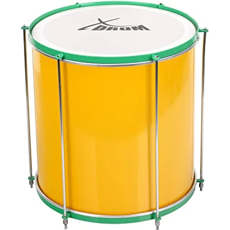 XDrum SSD-1616 Surdo Samba Trommel, 16 Zoll (41 cm) Durchmesser, gelber Aluminiumkessel mit grünem Spannreifen