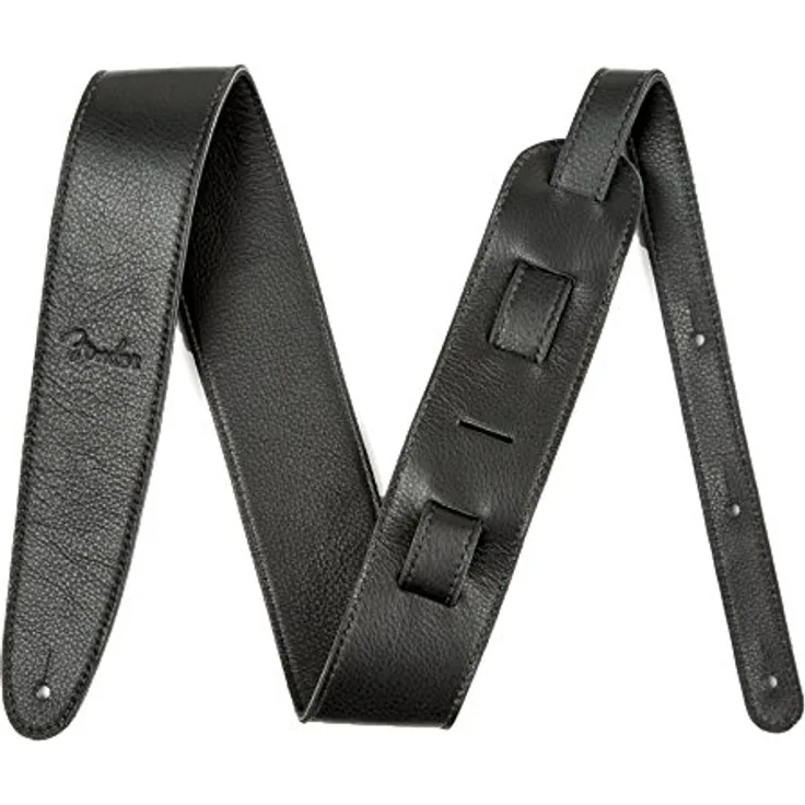 Fender Artisan Leather Strap BK, Gitarrengurt aus 3-lagigem handverlesenem Leder, 6,35cm breit, verstellbar von 101,60cm bis 139,70cm, schwarz, made in USA