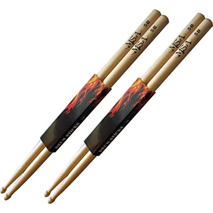 MSA 2 Paar DRUMSTICKS 5B, Ahornholz Schlagzeugstöcke mit Holz-Kopf, Länge 40cm, Durchmesser 15mm – Bild 1