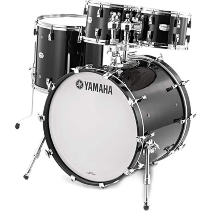 Yamaha Absolute Hybrid Maple Standard Set, Schlagzeug Set in Solid Black, 22" Bass Drum, Ahorn-Wenge Hybridkonstruktion, Chrom Hardware, Remo Felle