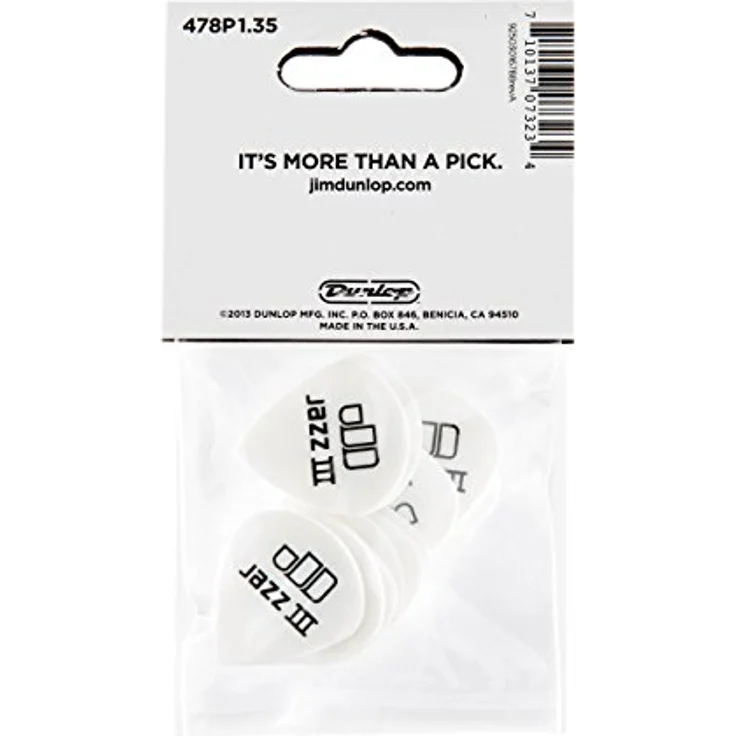 Jim Dunlop Tortex White Jazz III Plektrum 1,35mm, 12 Stück mit klarer Klangdefinition und aggressivem Angriff – Bild 5