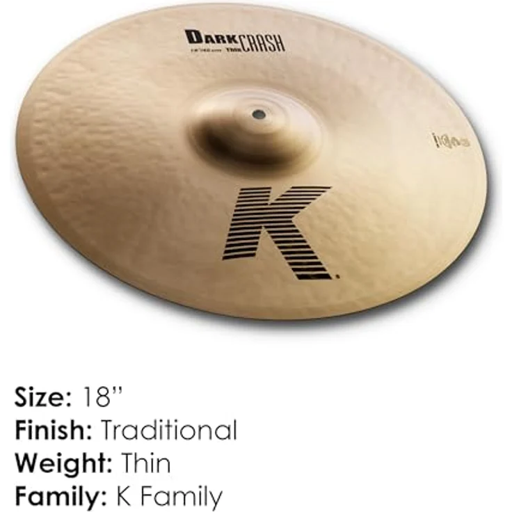 Zildjian K Zildjian Series - 18 Zoll Dark Crash Thin Cymbal, traditionelles Finish mit warmem Klang und kurzem Sustain – Bild 2