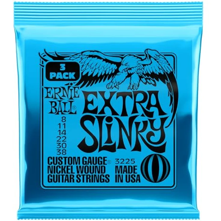 Ernie Ball Extra Slinky Nickel Wound E-Gitarrensaiten, 3er-Pack, Stärke 8-38, heller und ausgewogener Ton, ideal für leichtes Spiel – Bild 1