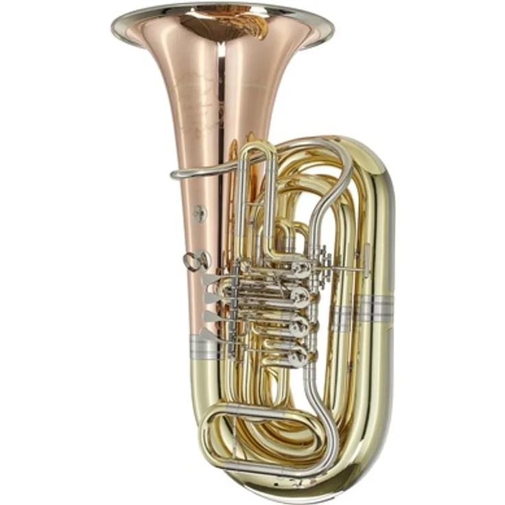 Josef Lidl Moldau+ LBB 884-4GR Bb-Tuba, 4/4 Größe mit 4 Zylinderventilen, Goldmessing Schallstück, Klarlack-Finish, inkl. versilbertem Mundstück und Gig-Bag