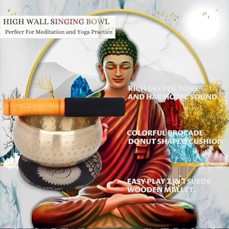 Zap Impex Tibetische Klangschale 11,4 cm, handgefertigt für Meditation, Yoga und Klangtherapie, Set mit Kissen und Holzschlägel (Farbe variabel) – Bild 5