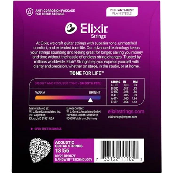 Elixir® Saiten 80/20 Bronze Akustik-Gitarrensaiten mit NANOWEB® Beschichtung, Medium (.013-.056) – Bild 2