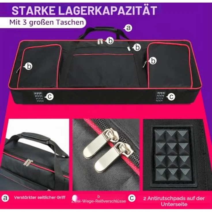 Ruibo Keyboardtasche 61 Tasten, Gigbag aus 600D Oxford-Tuch mit 10 mm Baumwoll-Gepolsterung, tragbar, langlebig, wasserdicht, 101,6 x 40,6 x 15,2 cm, Schwarz+Rot – Bild 5