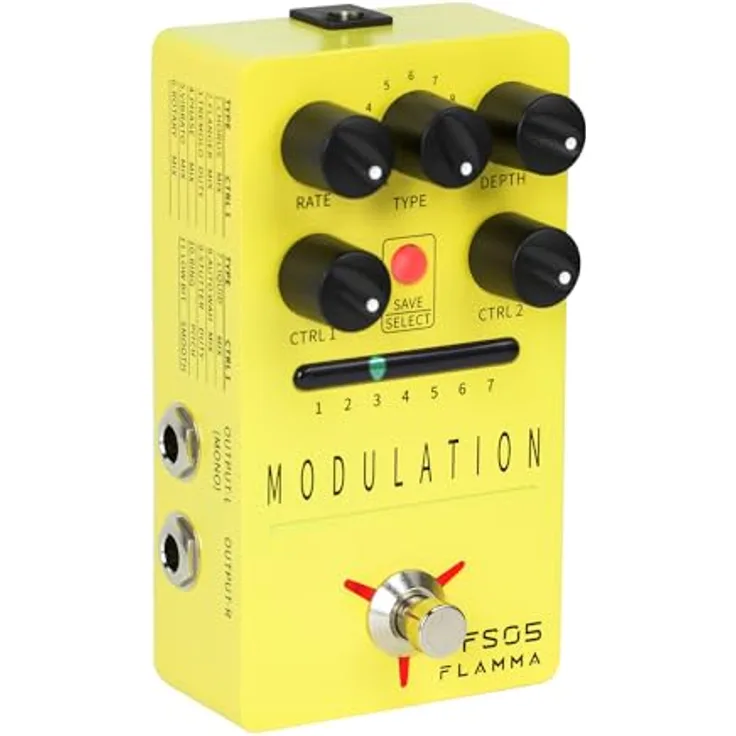 Flamma FS05 Multi Modulation, Modulationspedal mit 11 Stereo-Effekten und 7 Preset-Slots, True Bypass