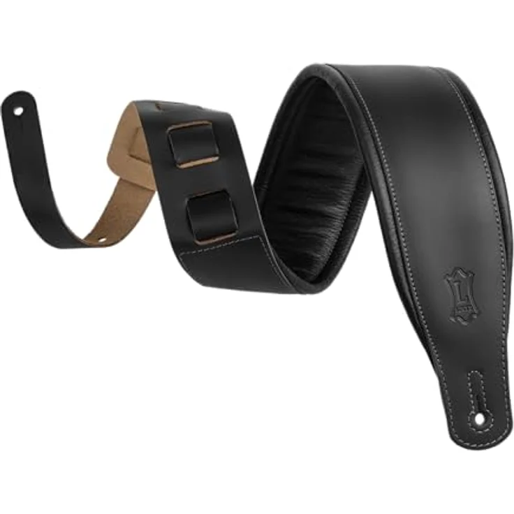 Levys Amped Leather 3" BK, gepolsterter Gitarrengurt aus Vollnarbenleder mit Schaumstoffpolsterung, schwarz, verstellbar von 94 cm bis 130 cm – Bild 1