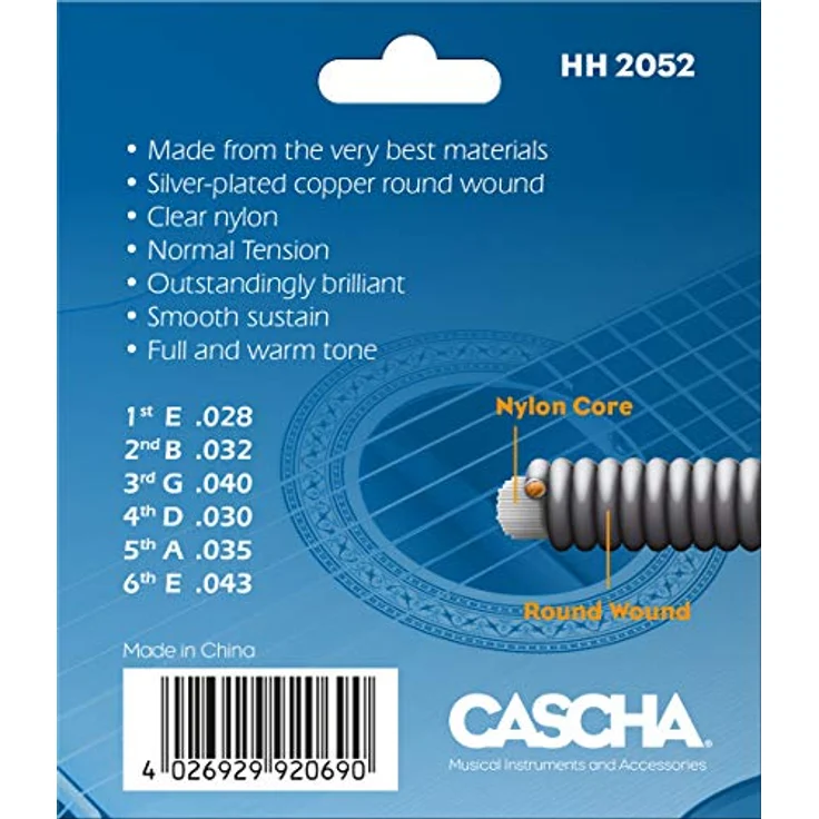 Cascha Premium Gitarren-Saiten-Set, Nylon-Saiten für Klassik- & Konzert-Gitarren, 6-Saiten-Set mit sehr guter Klang-Qualität und hoher Lebensdauer – Bild 2