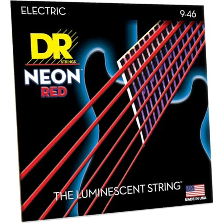 DR Strings NEON NRE-9/46 HiDef Lite-Heavy Gitarrensaiten, rot, mit K3-Beschichtung und klarer Projektion, UV-Effekt – Bild 1