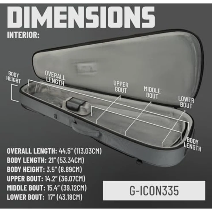 Gator Icon Semi Hollow Guitar BK, Gigbag für Semi Hollow E-Gitarre, witterungsbeständiges schwarzes 1000D Nylon, inklusive Regenhülle und versteckter Tasche – Bild 7