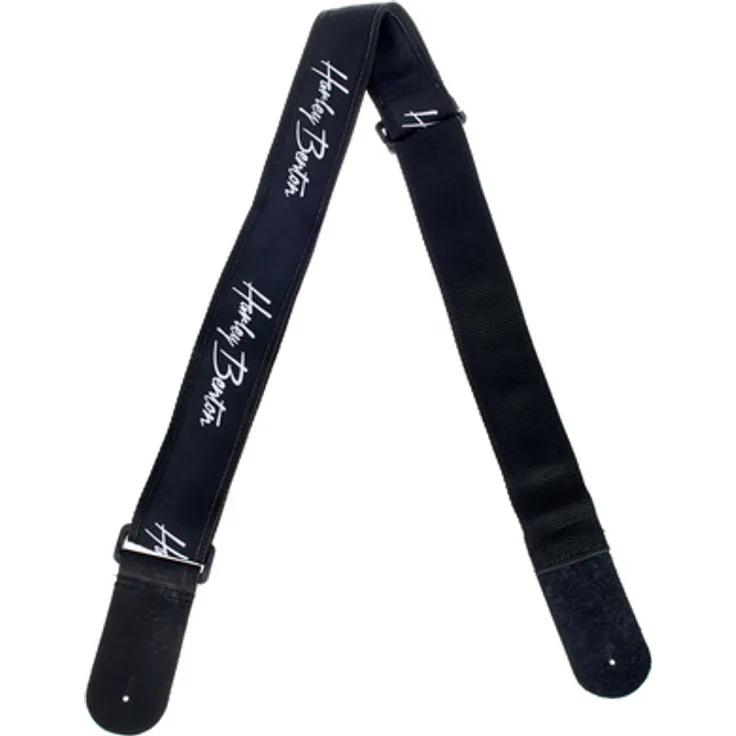 Harley Benton HBN BK, Gitarrengurt aus schwarzem Nylon mit Lederenden, verstellbar bis 145 cm, 50 mm breit