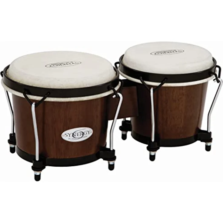 Toca 2100TOB Synergy Bongos, 6" & 6 3/4" in Tobacco, 2-lagige Holzbauweise, schwarze Kesselhardware, Naturfelle – Bild 2