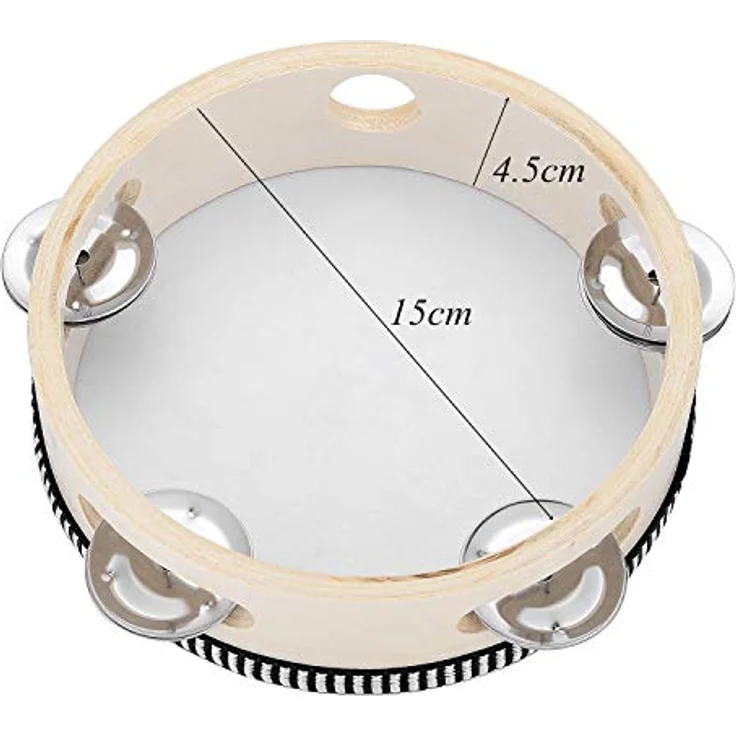 Musfunny Tamburin Kinder, 15 cm handliches Tambourine aus Holz mit Metal Jingles für melodische Klänge – Bild 3