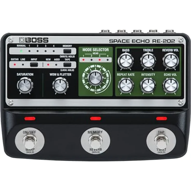 BOSS RE-202 SPACE ECHO, Tape Echo Delay Reverb Effektpedal mit True Stereo, Stereo-Federhall und Wow & Flutter