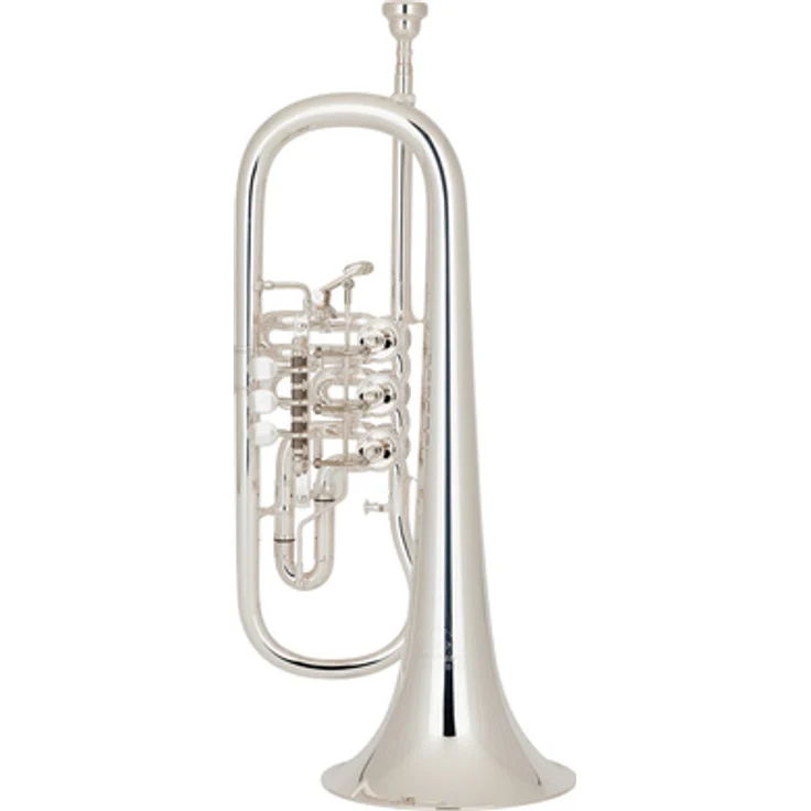 Miraphone 24R 1102 A100, Premium Flugelhorn mit Zylinderventilen, Goldmessing Korpus, Schallbecher 160mm, versilbert, inkl. FL05 Mundstück