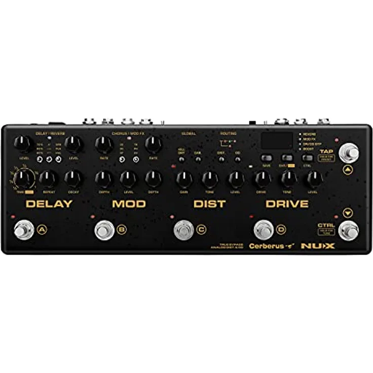 Nux Cerberus, Gitarren-Multieffekt mit 16 Effekttypen, 128 Presets, analogen Overdrive und Distortion, True Bypass, USB Anschluss, schwarz