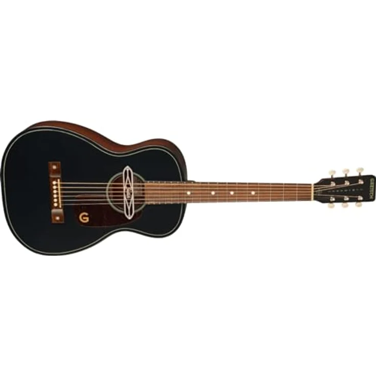 Gretsch JD Parlor DELTO TSPG BLKT, Parlor-Westerngitarre mit laminiertem Sapele, schwarzer Decke und naturfarbenem Boden, Walnussgriffbrett, Deltoluxe Tonabnehmer – Bild 4