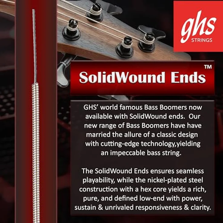 GHS Bass Boomers 3045 M, E-Bass Saiten Satz für 4-Saiter, Medium, .045"-105", vernickelter Stahl, Roundwound, hexagonaler Saitenkern, Made in U.S.A. – Bild 3