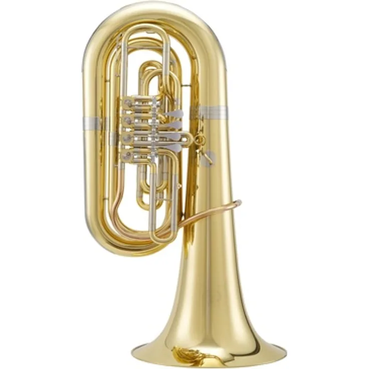 B&S 798 International Bb-Tuba, 4/4 Größe mit Messingkorpus, 4 Drehventilen und GigBag, Klarlack lackiert, Made in Germany