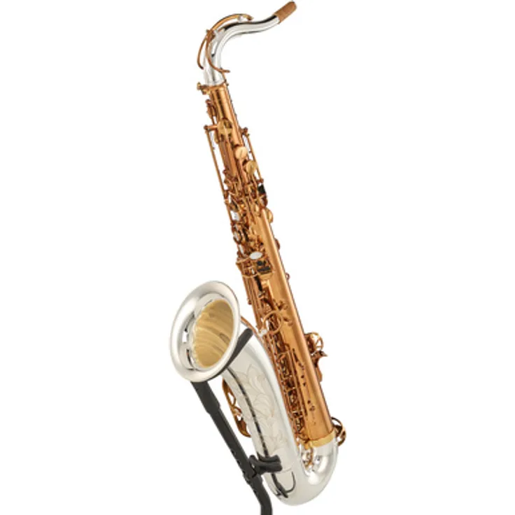 Forestone GX Colors Silver Cognac Tenor, Tenorsaxophon aus Messing mit handgravierter Schallbecher und versilbertem Finish, inkl. Protec Koffer